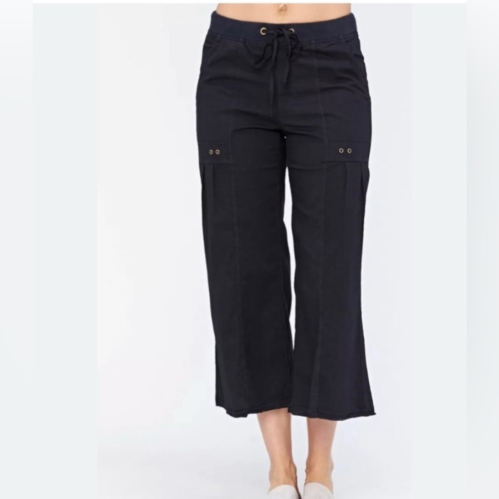 NWT XCVI MAIREAD Cropped Utility Pants Wide Leg Drawstring High Waist, Black
